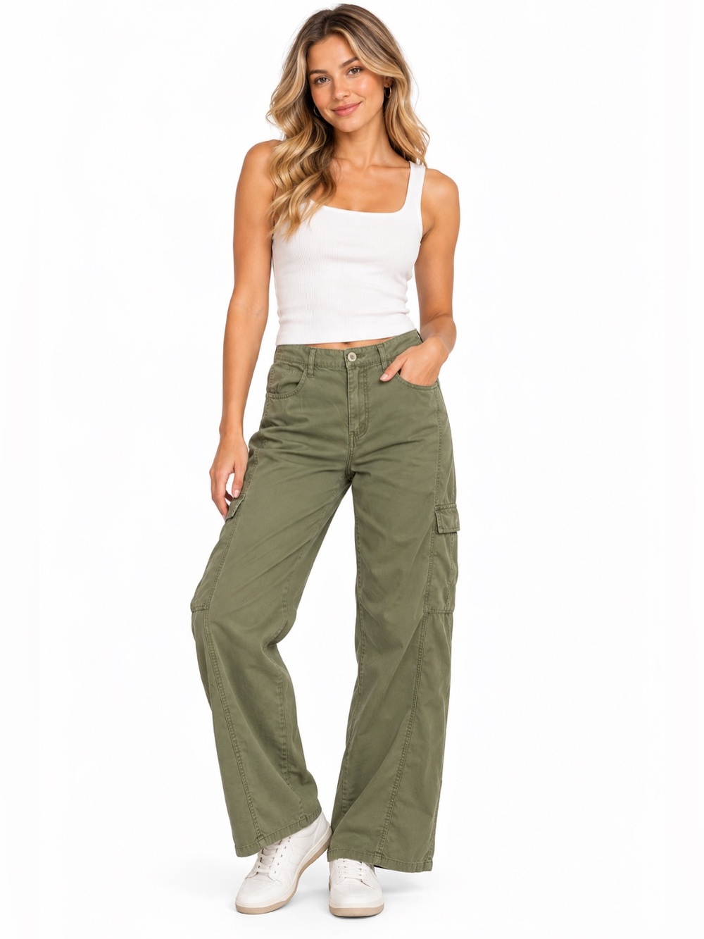Risen Jeans Size Small Wide Leg Cargo Pants in Olive Green